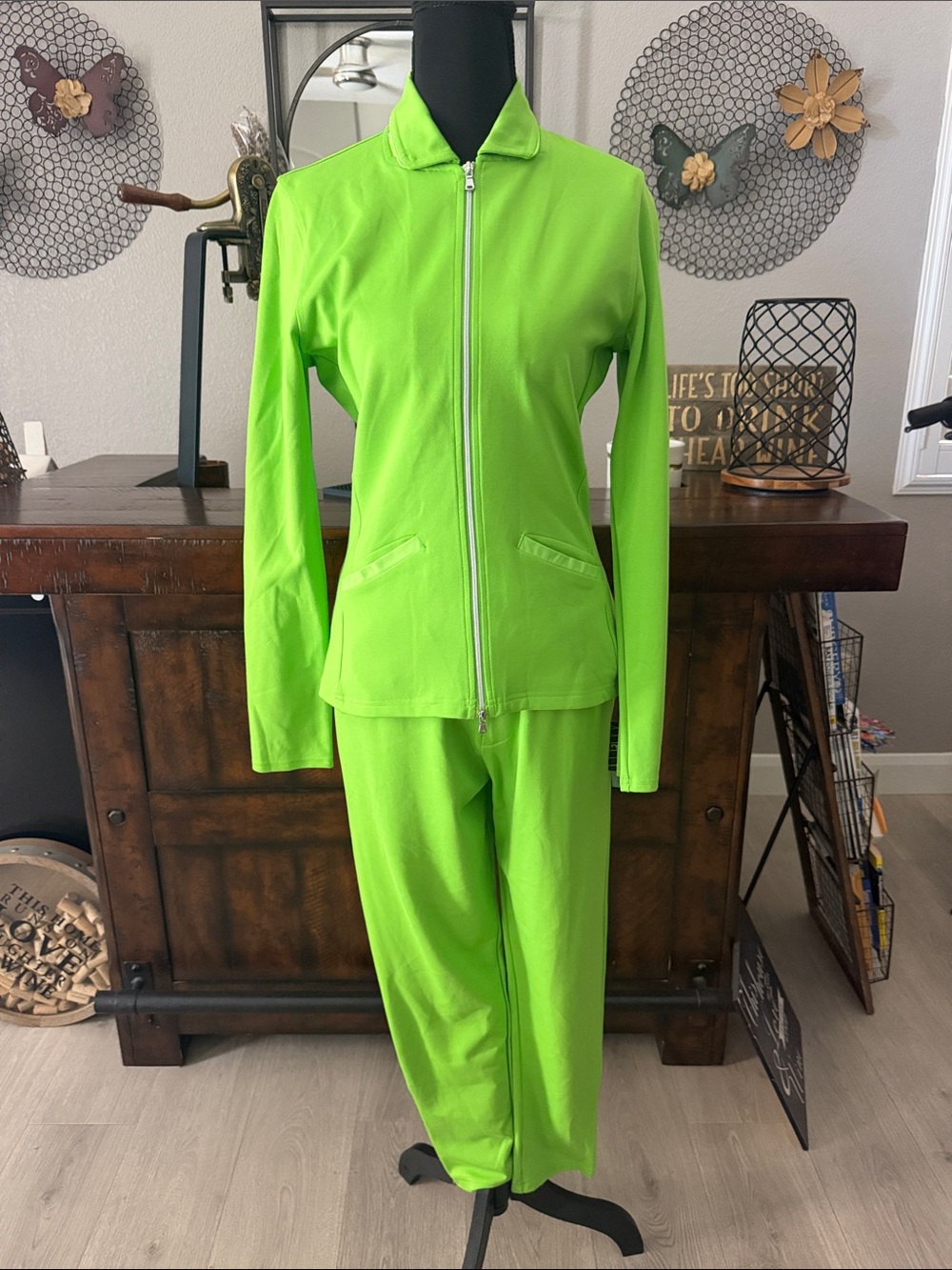Fuji Neon Green Zip-Front Track Jacket and Jogger Pants